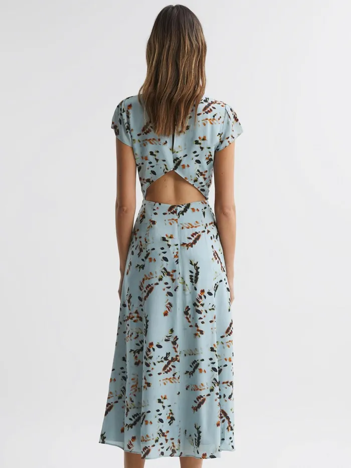 Reiss Dresses Livia Floral CutOut Back Midi Dress Blue 8211 Women