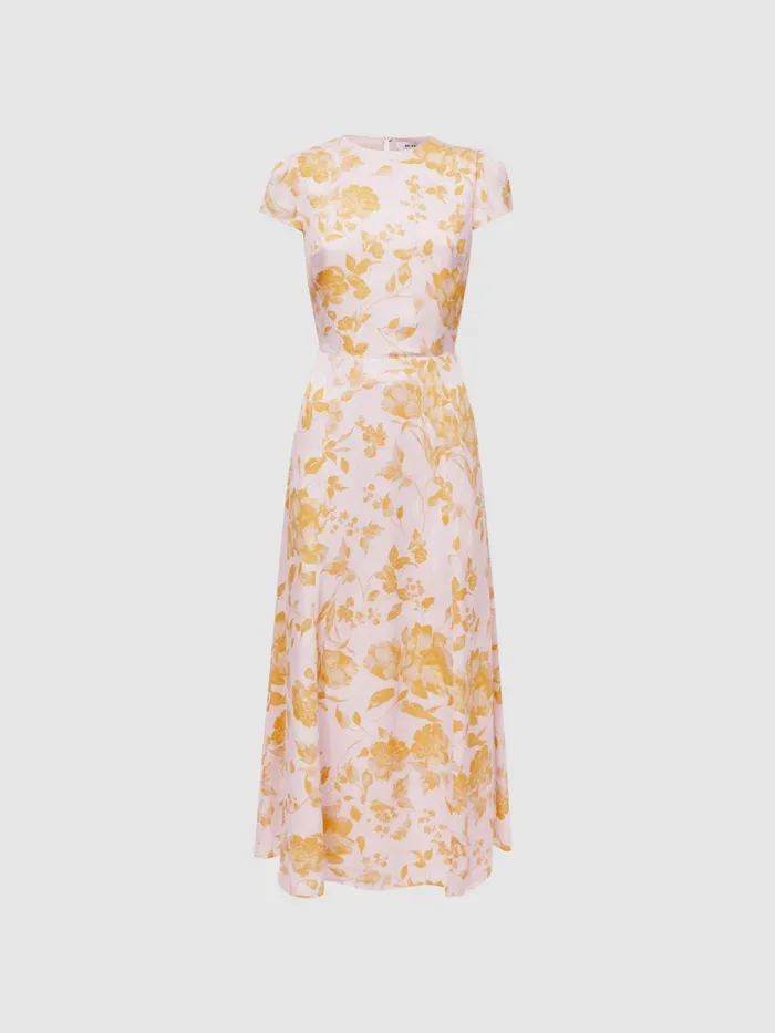 Reiss Dresses Livia Floral CutOut Back Midi Dress Pinkyellow 8211 Women