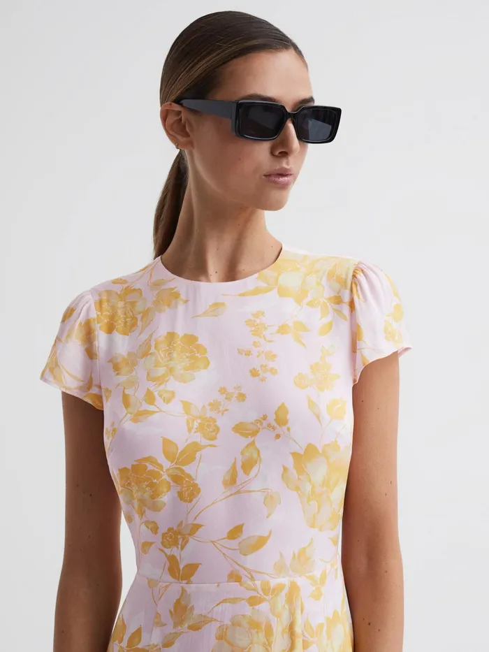 Reiss Dresses Livia Floral CutOut Back Midi Dress Pinkyellow 8211 Women