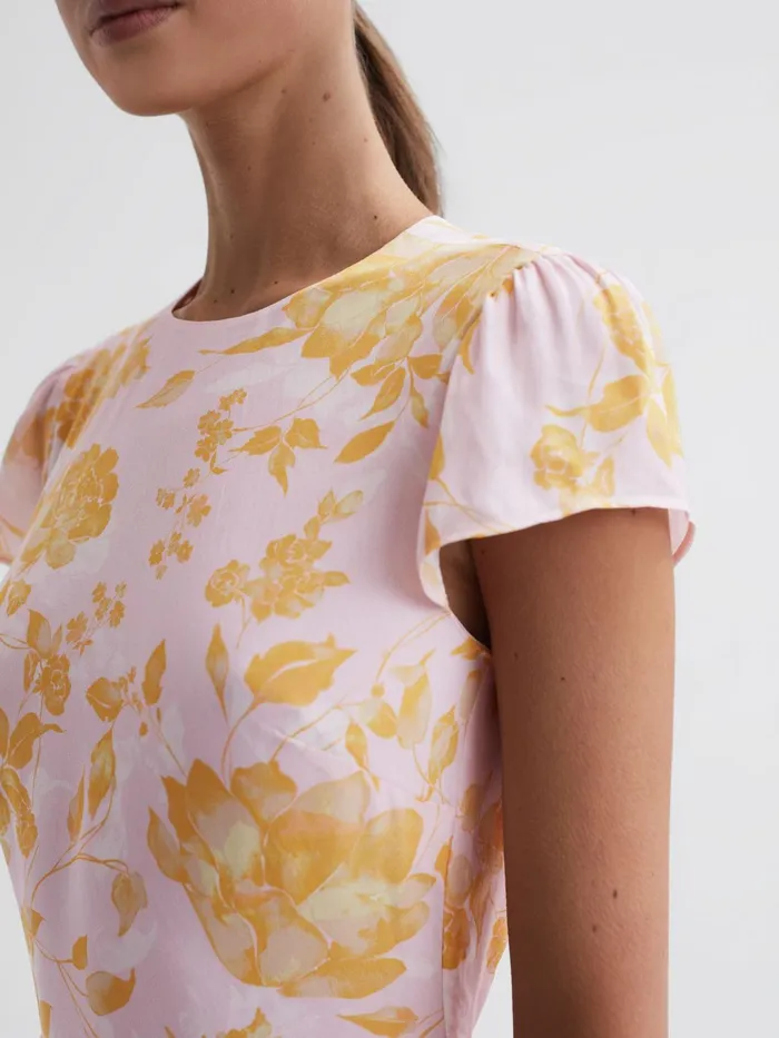 Reiss Dresses Livia Floral CutOut Back Midi Dress Pinkyellow 8211 Women