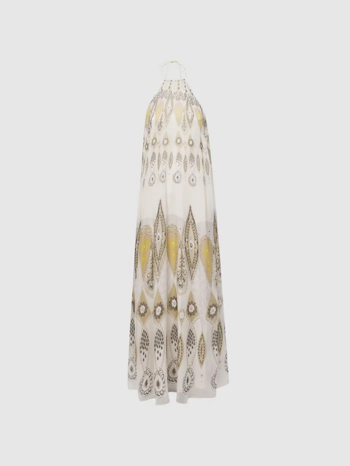 Reiss Dresses Liza Printed Halter Neck Maxi Dress Yellow 8211 Women