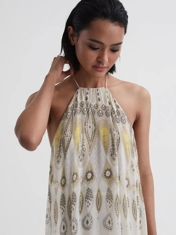 Reiss Dresses Liza Printed Halter Neck Maxi Dress Yellow 8211 Women