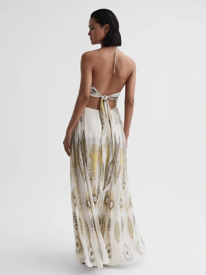 Reiss Dresses Liza Printed Halter Neck Maxi Dress Yellow 8211 Women