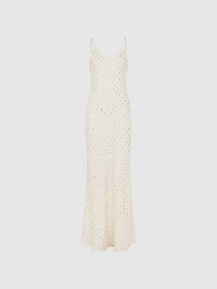 Reiss Dresses Louisa Metallic Maxi Dress Whitegold 8211 Women