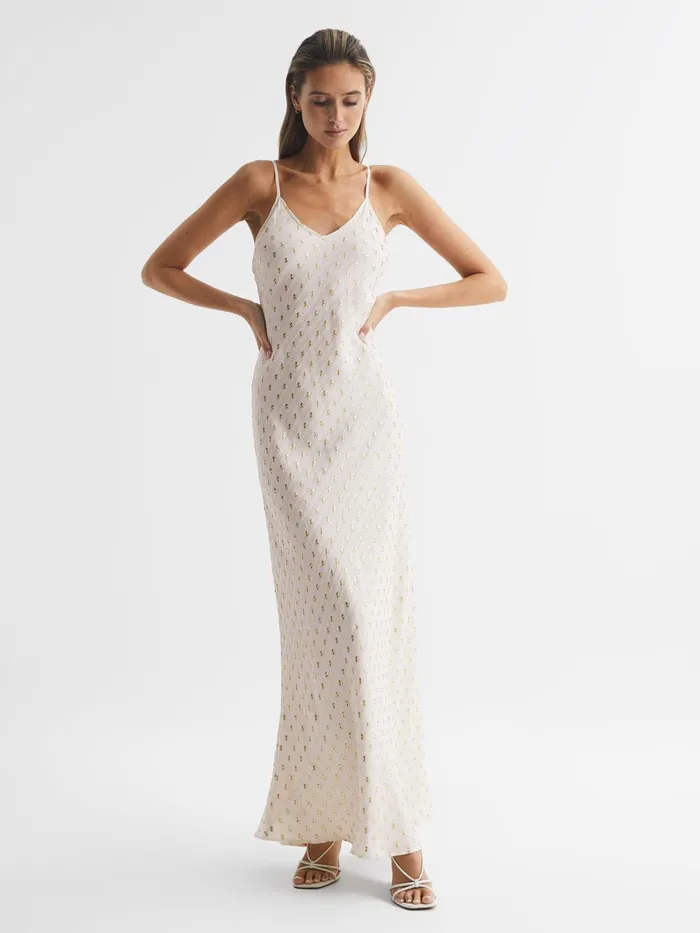 Reiss Dresses Louisa Metallic Maxi Dress Whitegold 8211 Women