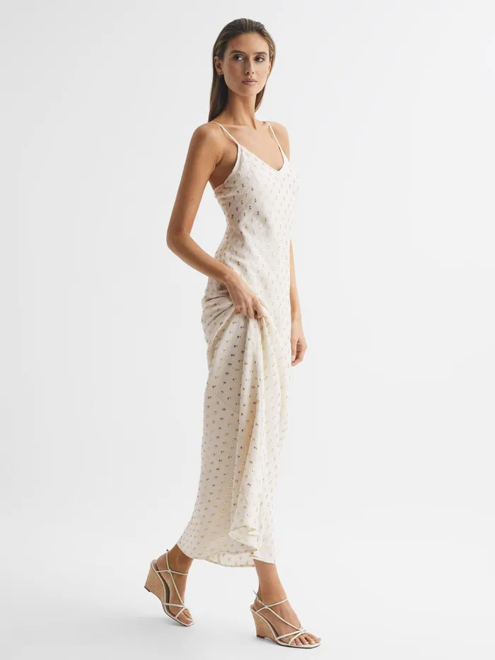 Reiss Dresses Louisa Metallic Maxi Dress Whitegold 8211 Women