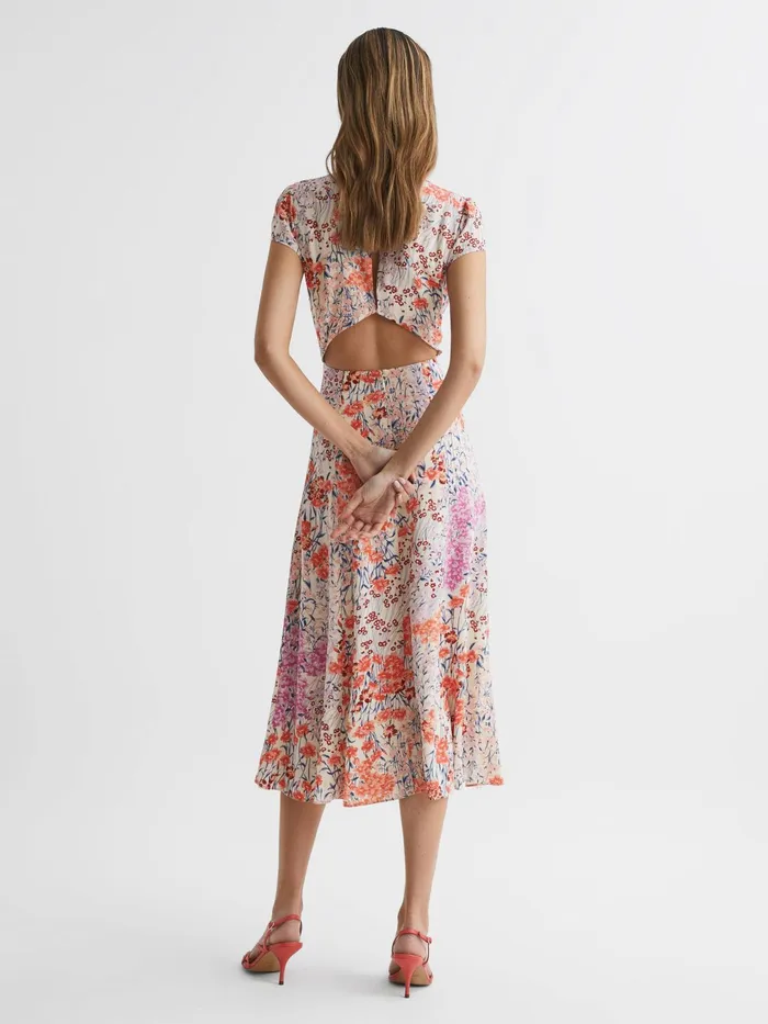 Reiss Dresses Luna Floral Print Cap Sleeve Dress Coralwhite 8211 Women