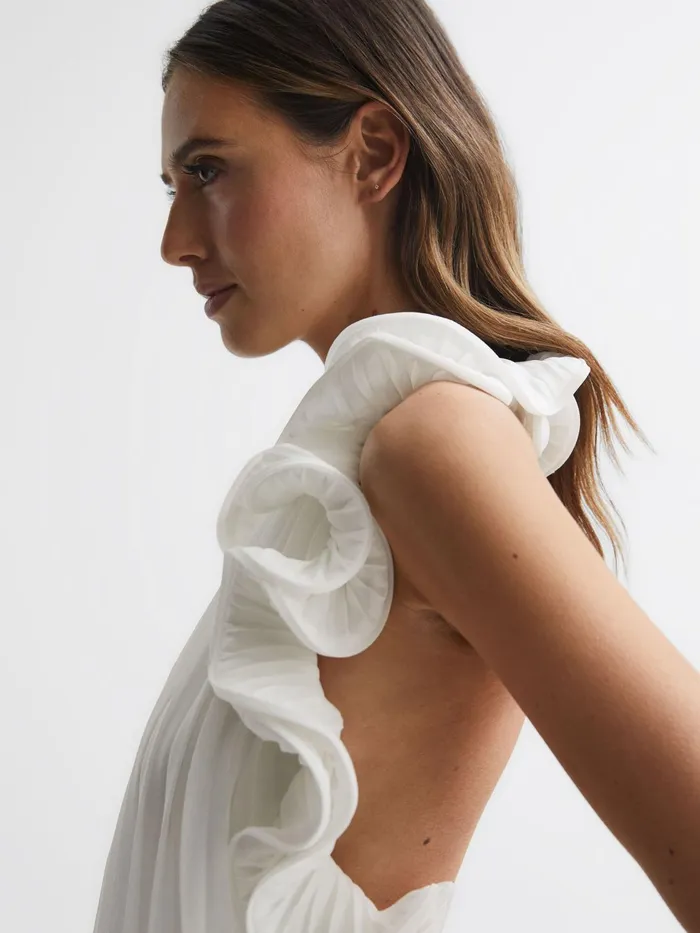 Reiss Dresses Mimi Amur Halter Neck Frill Mini Dress Miami Sky 8211 Women