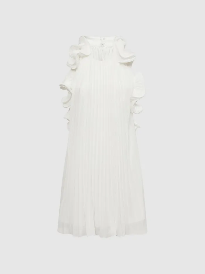 Reiss Dresses Mimi Amur Halter Neck Frill Mini Dress Miami Sky 8211 Women
