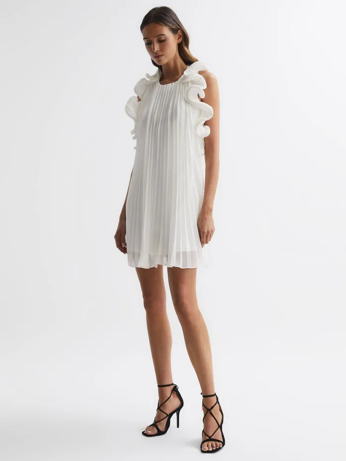 Reiss Dresses Mimi Amur Halter Neck Frill Mini Dress Miami Sky 8211 Women