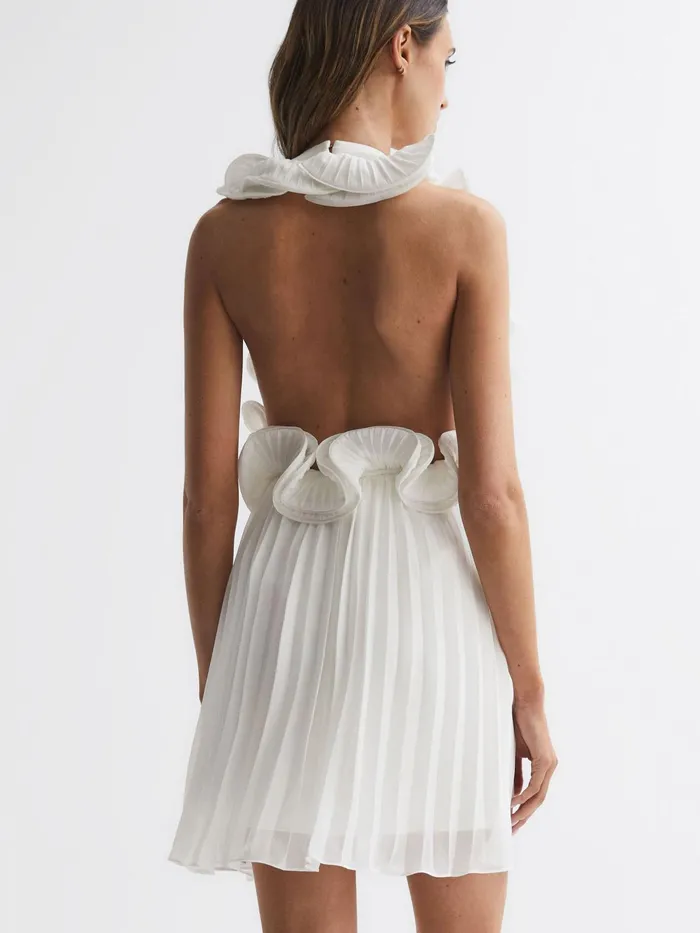 Reiss Dresses Mimi Amur Halter Neck Frill Mini Dress Miami Sky 8211 Women