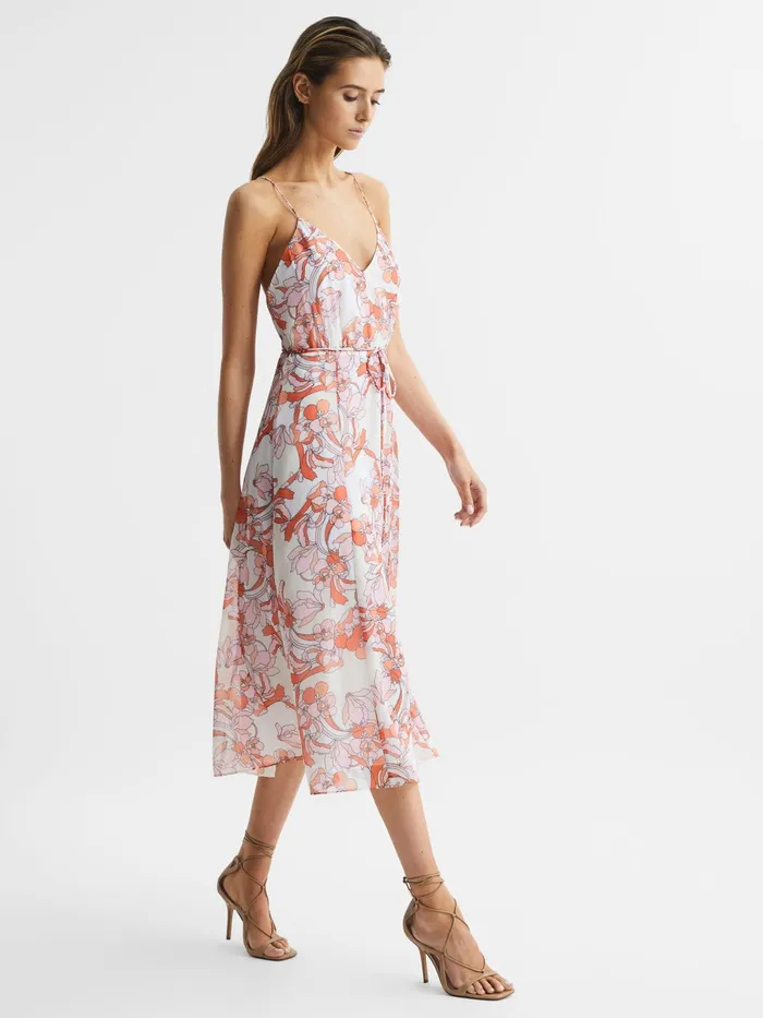 Reiss Dresses Pippa Floral Printed Midi Dress Pale Pink 8211 Women