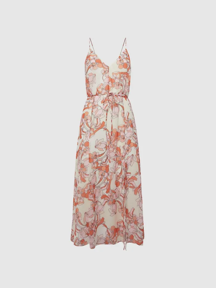 Reiss Dresses Pippa Floral Printed Midi Dress Pale Pink 8211 Women
