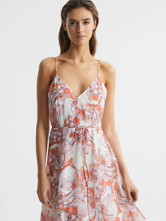 Reiss Dresses Pippa Floral Printed Midi Dress Pale Pink 8211 Women