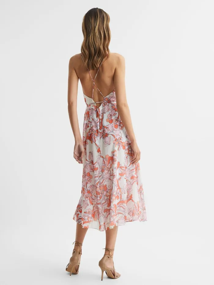 Reiss Dresses Pippa Floral Printed Midi Dress Pale Pink 8211 Women