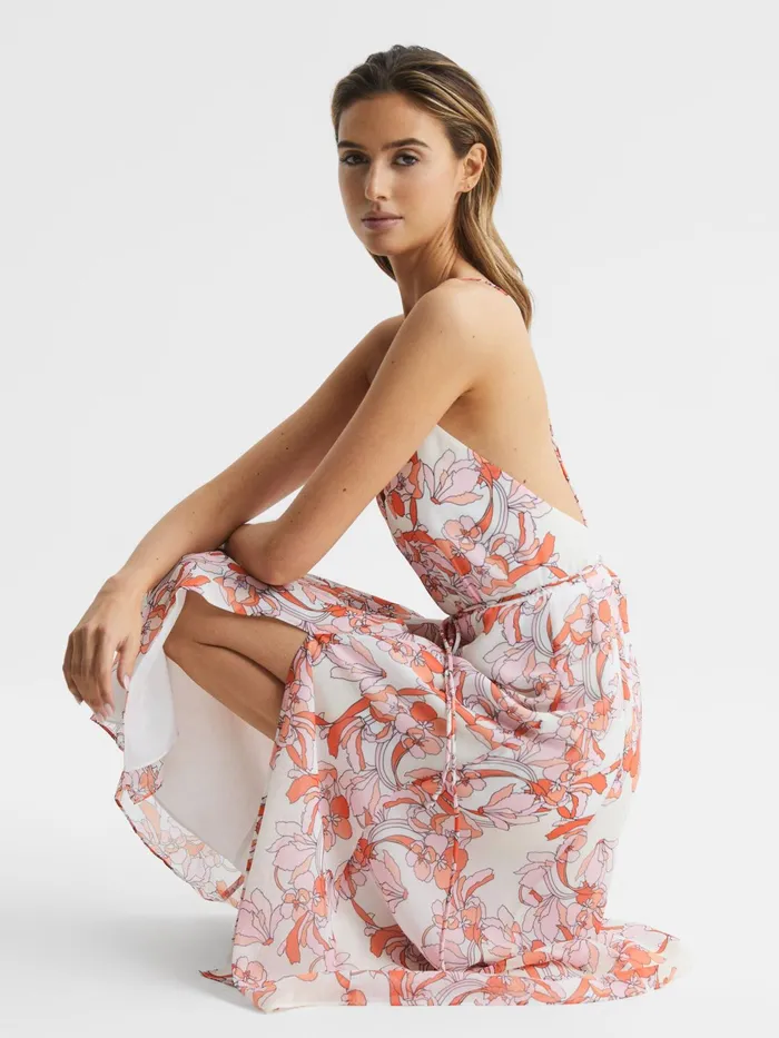 Reiss Dresses Pippa Floral Printed Midi Dress Pale Pink 8211 Women