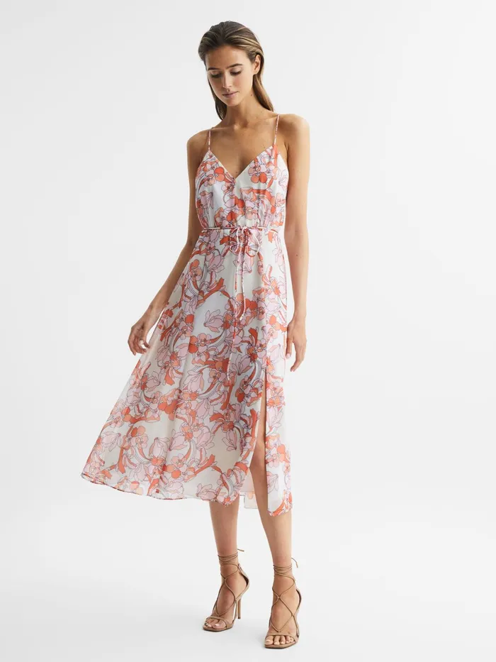 Reiss Dresses Pippa Floral Printed Midi Dress Pale Pink 8211 Women