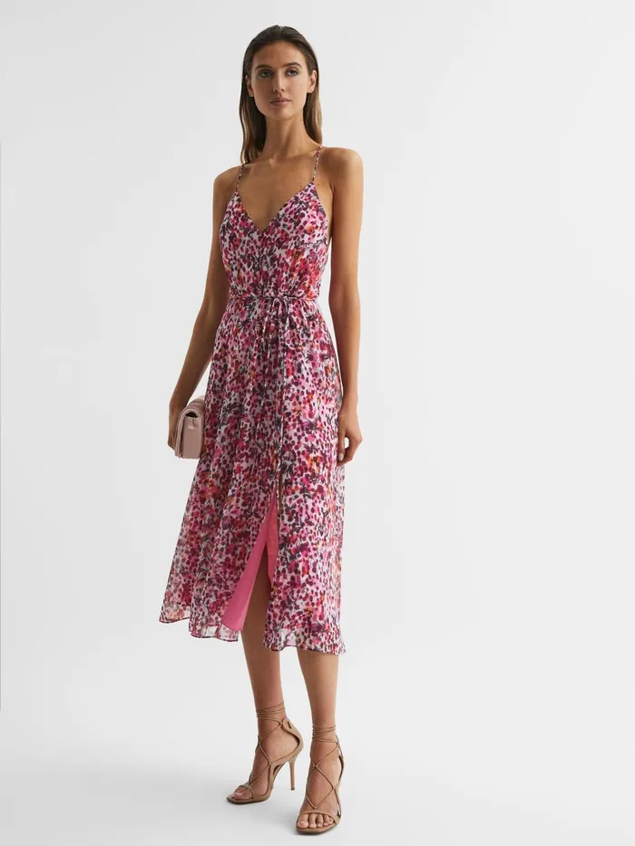Reiss Dresses Pippa Floral Printed Midi Dress Pink 8211 Women