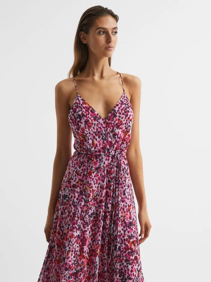 Reiss Dresses Pippa Floral Printed Midi Dress Pink 8211 Women