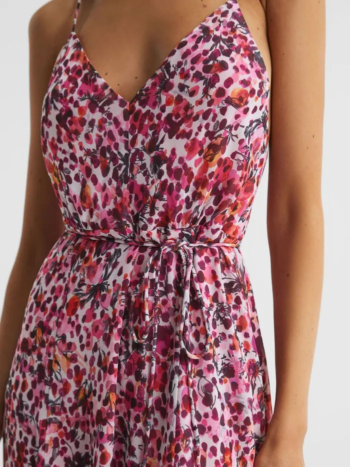 Reiss Dresses Pippa Floral Printed Midi Dress Pink 8211 Women