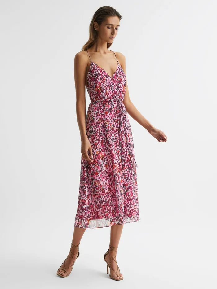 Reiss Dresses Pippa Floral Printed Midi Dress Pink 8211 Women