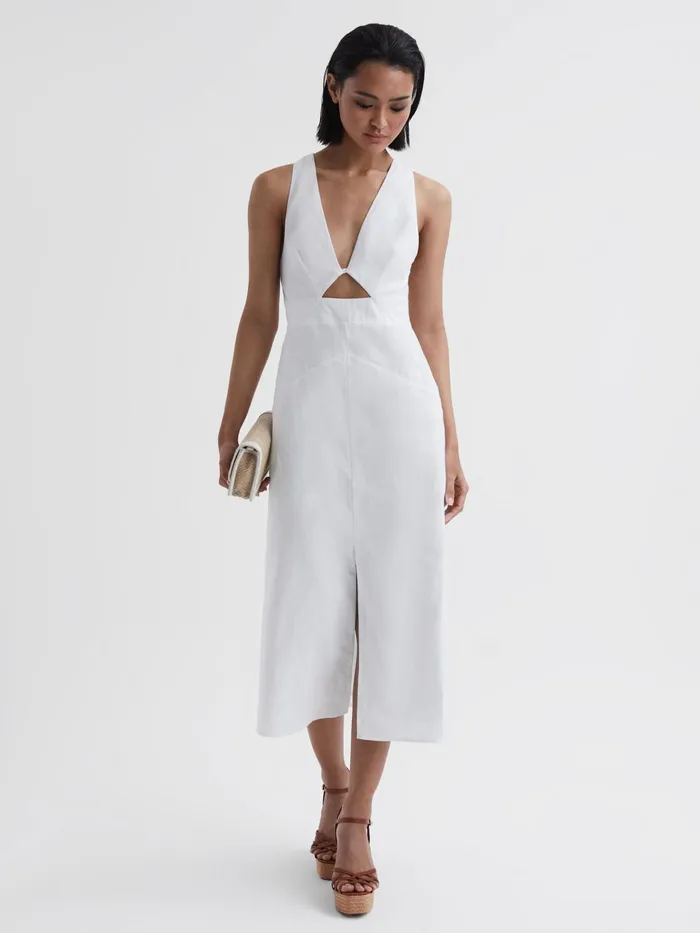 Reiss Dresses Rhoda CottonLinen Midi Dress Ivory 8211 Women