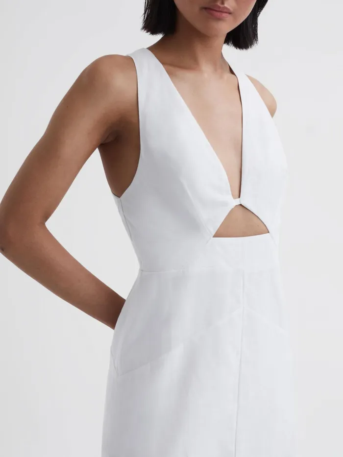 Reiss Dresses Rhoda CottonLinen Midi Dress Ivory 8211 Women