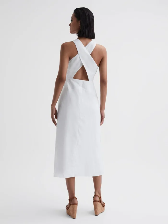 Reiss Dresses Rhoda CottonLinen Midi Dress Ivory 8211 Women