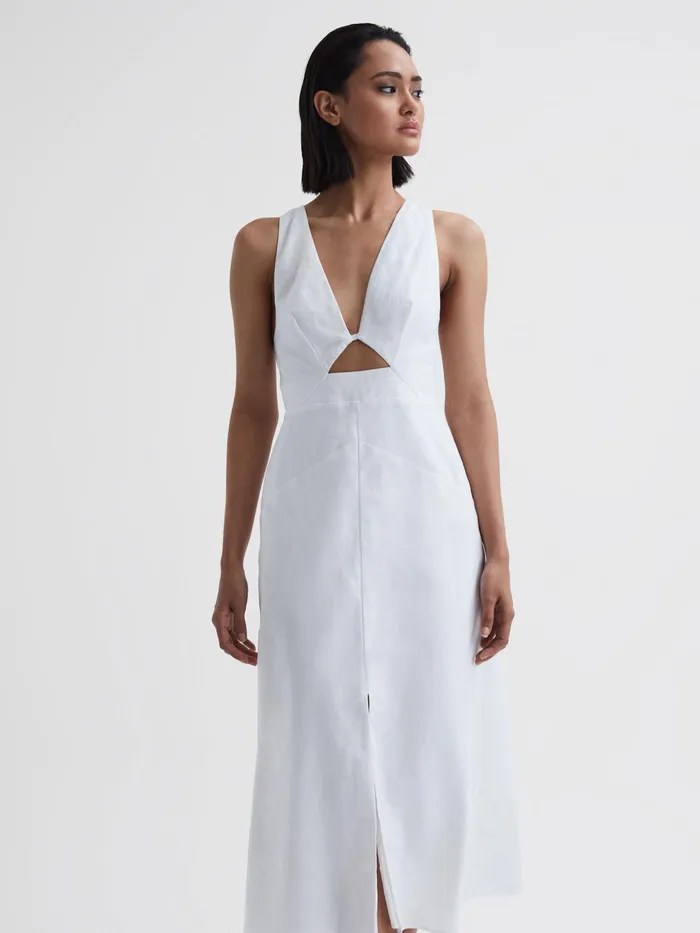 Reiss Dresses Rhoda CottonLinen Midi Dress Ivory 8211 Women