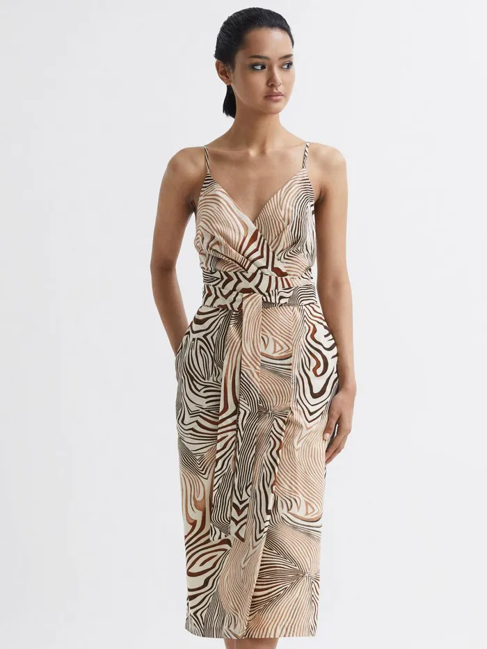 Reiss Dresses Rosie Fitted Animal Print Midi Dress Brownwhite 8211 Women