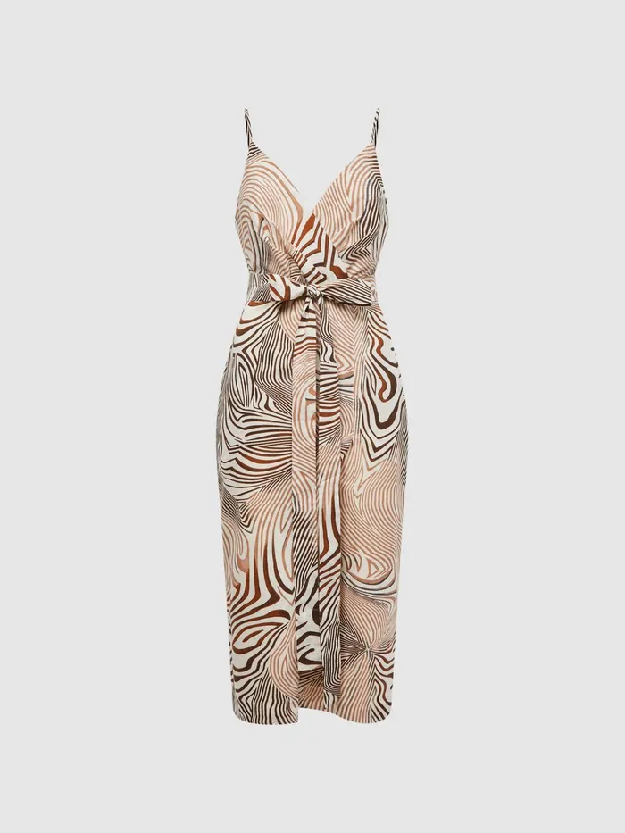 Reiss Dresses Rosie Fitted Animal Print Midi Dress Brownwhite 8211 Women