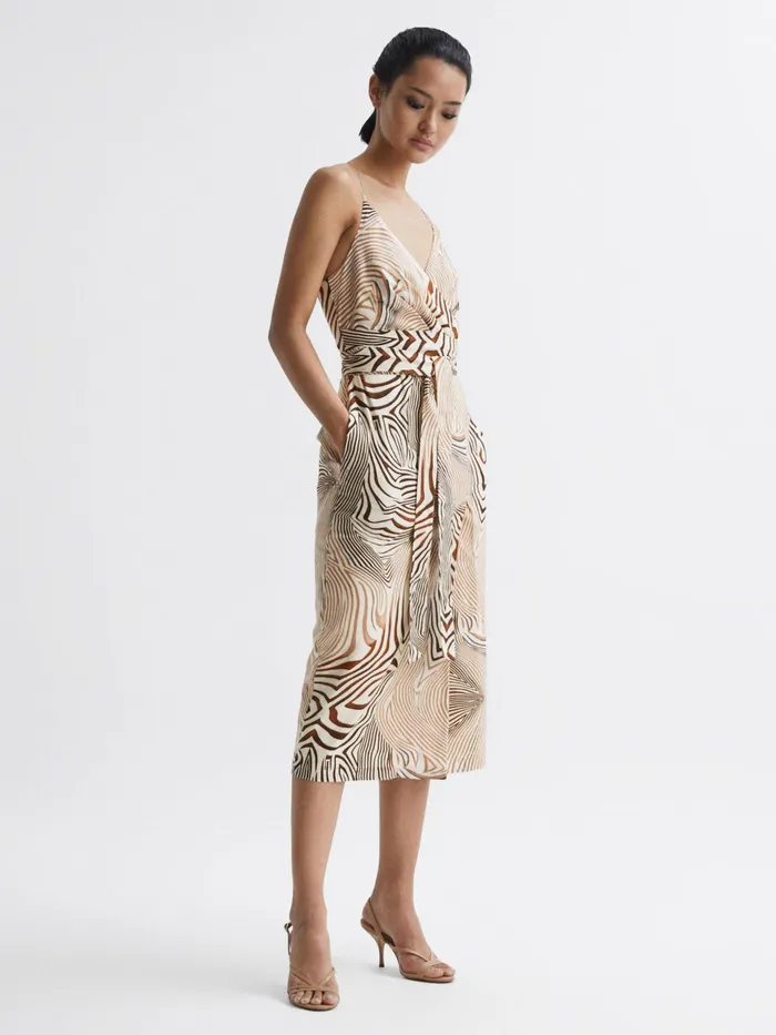 Reiss Dresses Rosie Fitted Animal Print Midi Dress Brownwhite 8211 Women