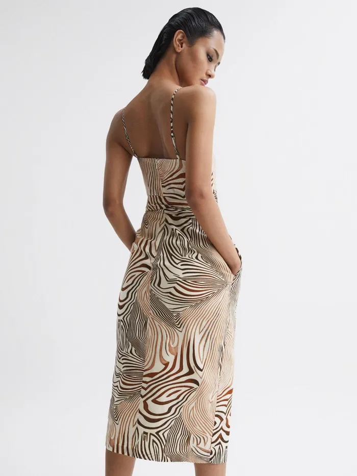 Reiss Dresses Rosie Fitted Animal Print Midi Dress Brownwhite 8211 Women