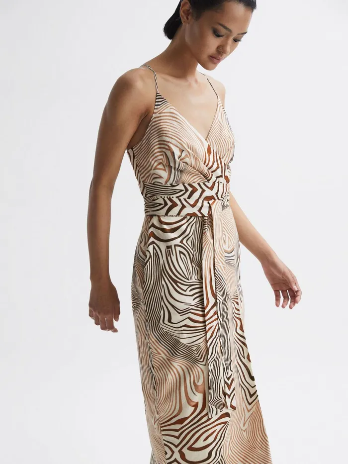 Reiss Dresses Rosie Fitted Animal Print Midi Dress Brownwhite 8211 Women