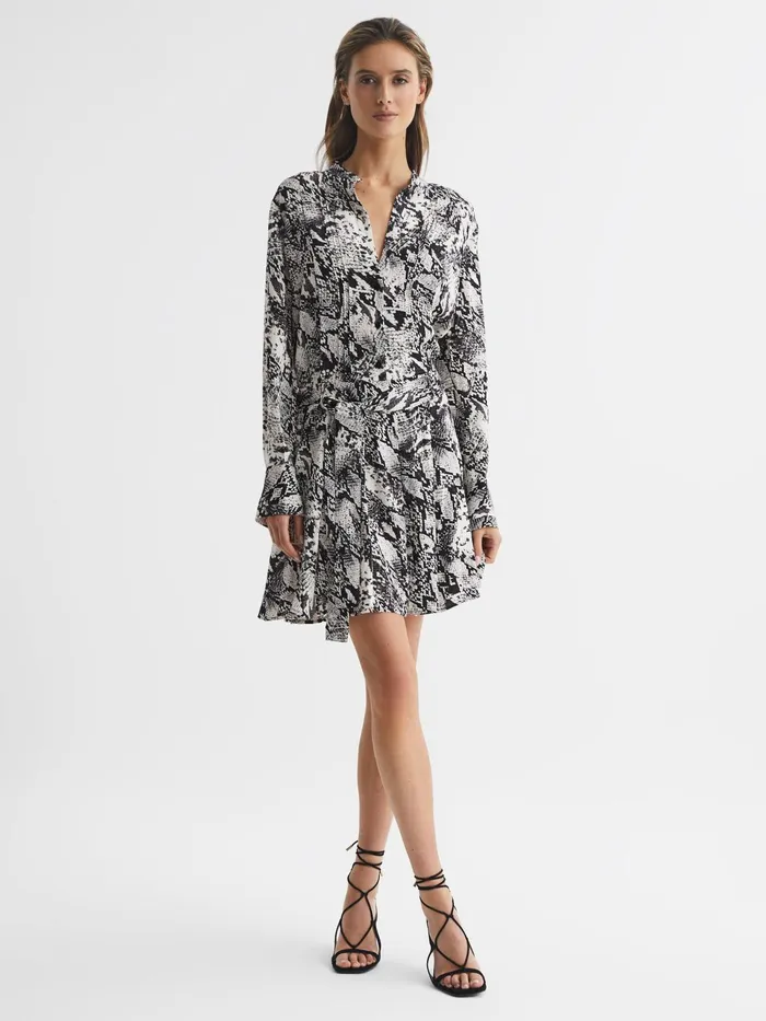 Reiss Dresses Scarlett Animal Print Mini Dress Blackwhite 8211 Women
