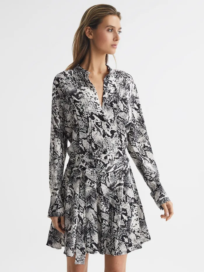 Reiss Dresses Scarlett Animal Print Mini Dress Blackwhite 8211 Women