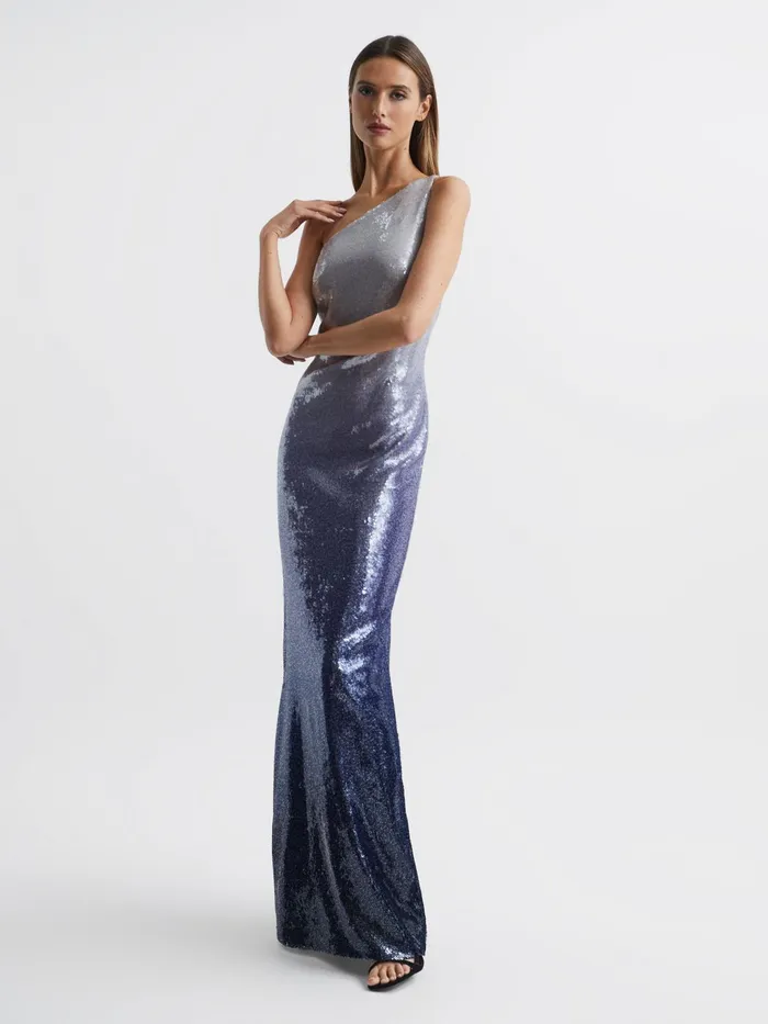 Reiss Dresses Tiana Halston Cold Shoulder Ombre Sequin Maxi Gown Black Multi 8211 Women