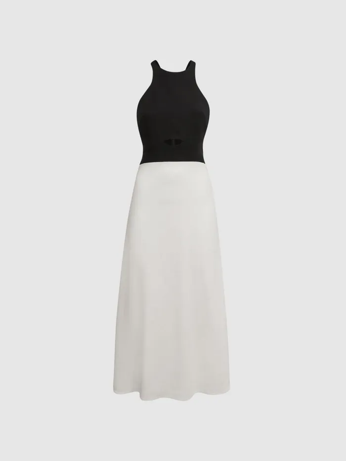 Reiss Dresses Vienna Halter Neck Cut Out Midi Dress Blackwhite 8211 Women