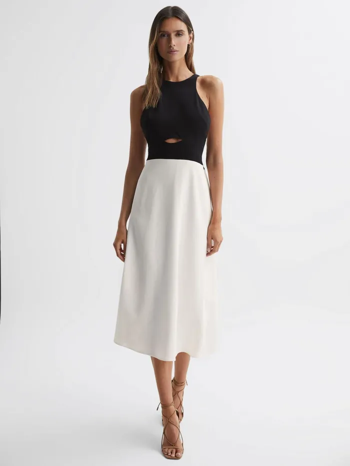 Reiss Dresses Vienna Halter Neck Cut Out Midi Dress Blackwhite 8211 Women