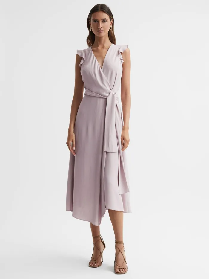 Reiss Dresses Willow Wrap Tie Midi Dress Lilac 8211 Women