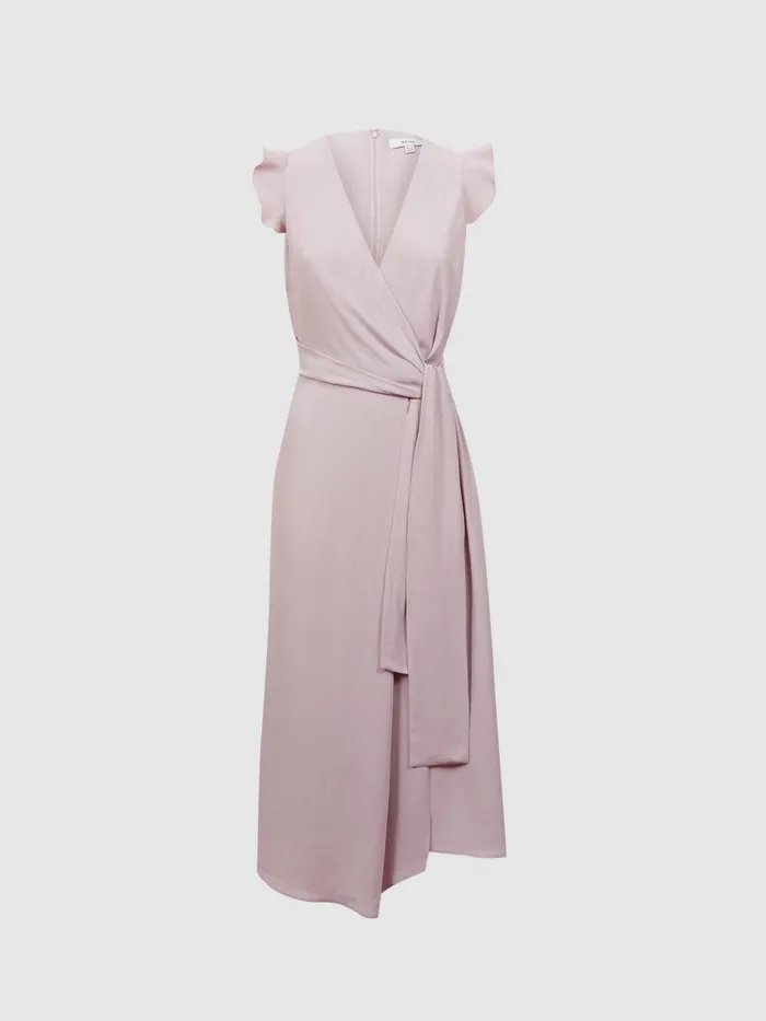 Reiss Dresses Willow Wrap Tie Midi Dress Lilac 8211 Women