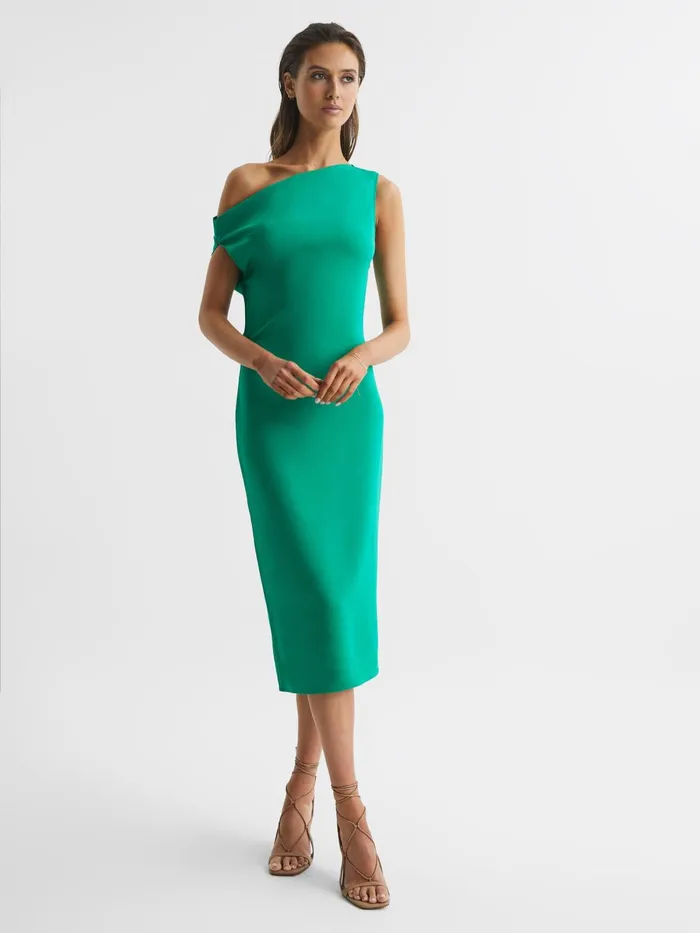 Reiss Dresses Zaria OffShoulder Bodycon Midi Dress Green 8211 Women