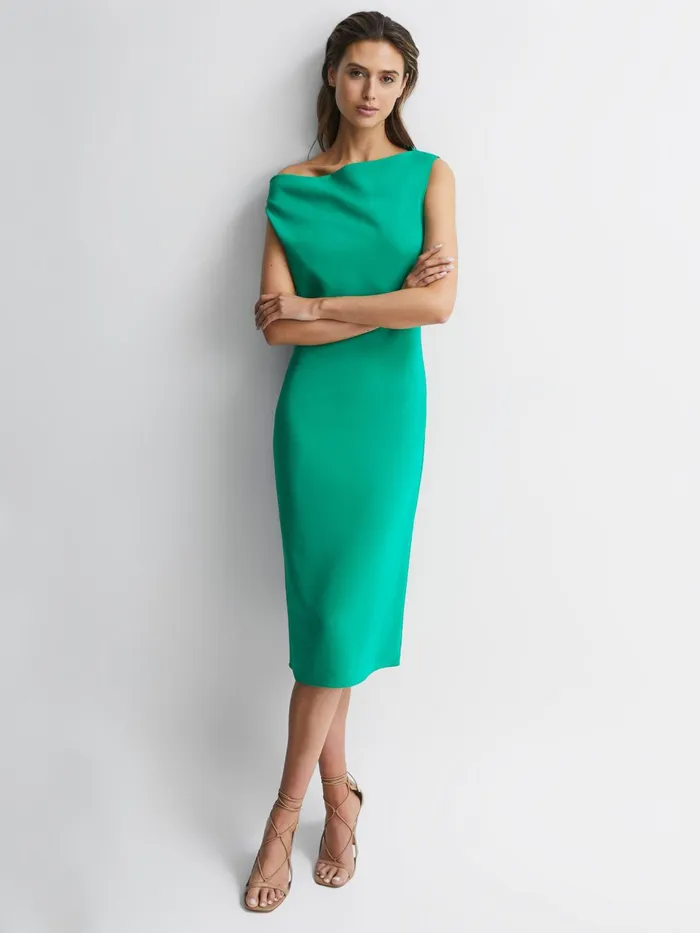 Reiss Dresses Zaria OffShoulder Bodycon Midi Dress Green 8211 Women