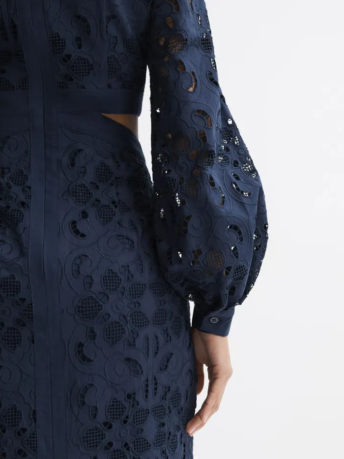 Reiss Dresses Zena Lace CutOut Midi Dress Navy 8211 Women