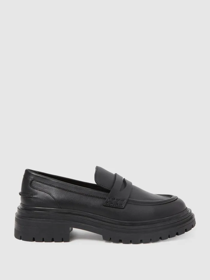 Reiss Flats Adele Leather Chunky Cleated Loafers Black 8211 Women