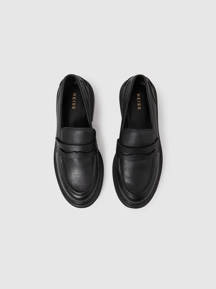 Reiss Flats Adele Leather Chunky Cleated Loafers Black 8211 Women