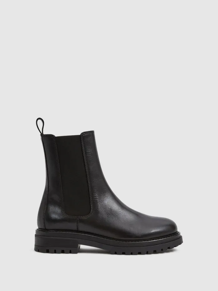 Reiss Flats Thea Boots Leather Pull On Chelsea Boots Black 8211 Women