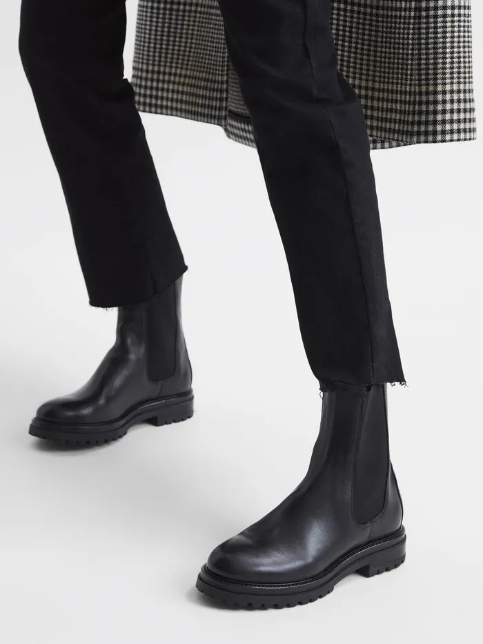 Reiss Flats Thea Boots Leather Pull On Chelsea Boots Black 8211 Women