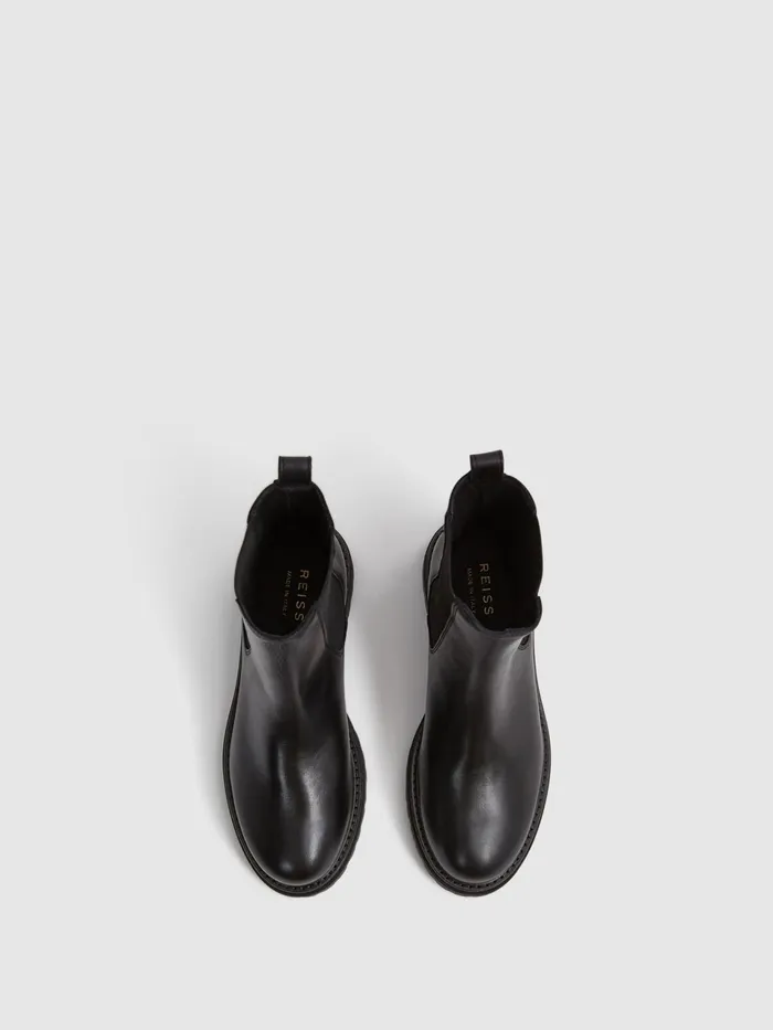 Reiss Flats Thea Boots Leather Pull On Chelsea Boots Black 8211 Women