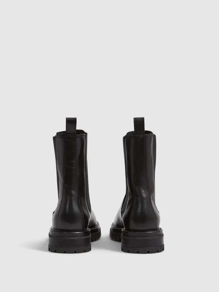 Reiss Flats Thea Boots Leather Pull On Chelsea Boots Black 8211 Women